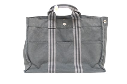 HERMES CANVAS TOTE BLACK AND GRAY