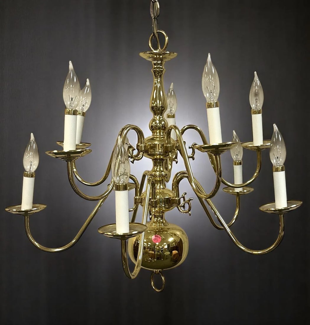 VINTAGE SOLID BRASS 10 ARM CHANDELIER (1 of 1)