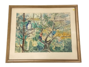 LARGE FREDERICK SIMPER (1914-2002) MID CENTURY WATERCOLOR