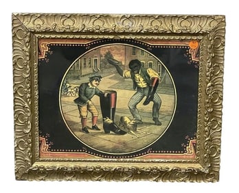 ANTIQUE SHOE SHINE BOOTS BOX LID FRAMED PRINT
