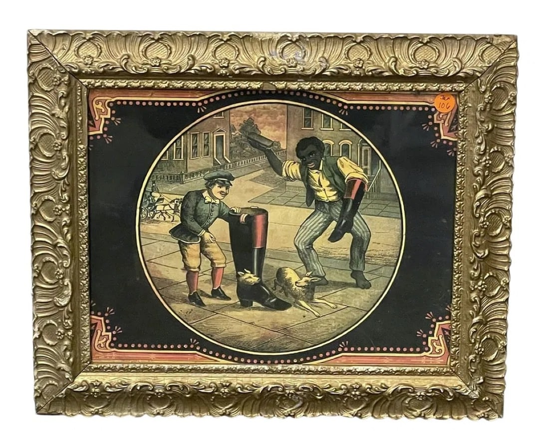 ANTIQUE SHOE SHINE BOOTS BOX LID FRAMED PRINT (1 of 1)