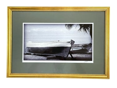 FRAMED PHOTOGRAPH FISHING SKIFFS SIGNED