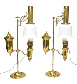 PAIR OF VINTAGE ALADDIN 75TH ANNIVERSARY BRASS STUDENT LAMPS