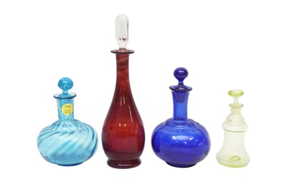 4 ANTIQUE COLOGNE PERFUMES - VASELINE - CRANBERRY - COBALT