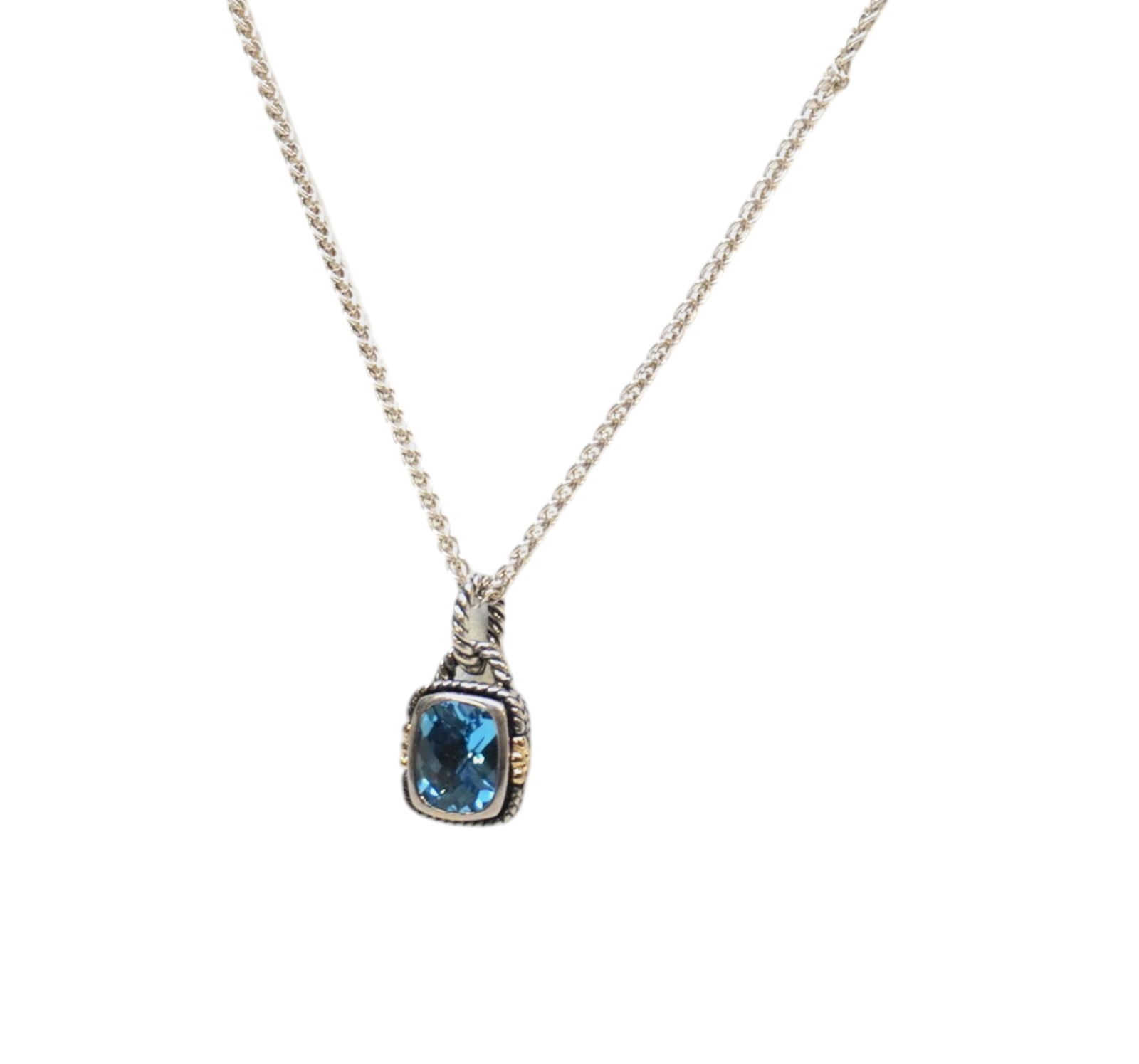 14k / STERLING BLUE CUSHION CUT TOPAZ NECKLACE (1 of 7)