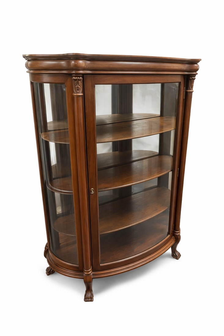 ANTIQUE MAHOGANY PAW FOOT CURVED GLASS DISPLAY (1 of 7)
