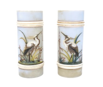 PAIR ANTIQUE MT WASHINGTON HAND PAINTED VASES