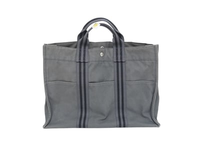 HERMES CANVAS TOTE GREY AND BLACK