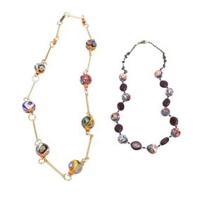 2 VINTAGE VENETIAN MILLEFIORI GLASS NECKLACES