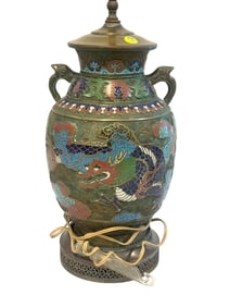 ANTIQUE JAPANESE BRASS CHAMPLEVE LAMP