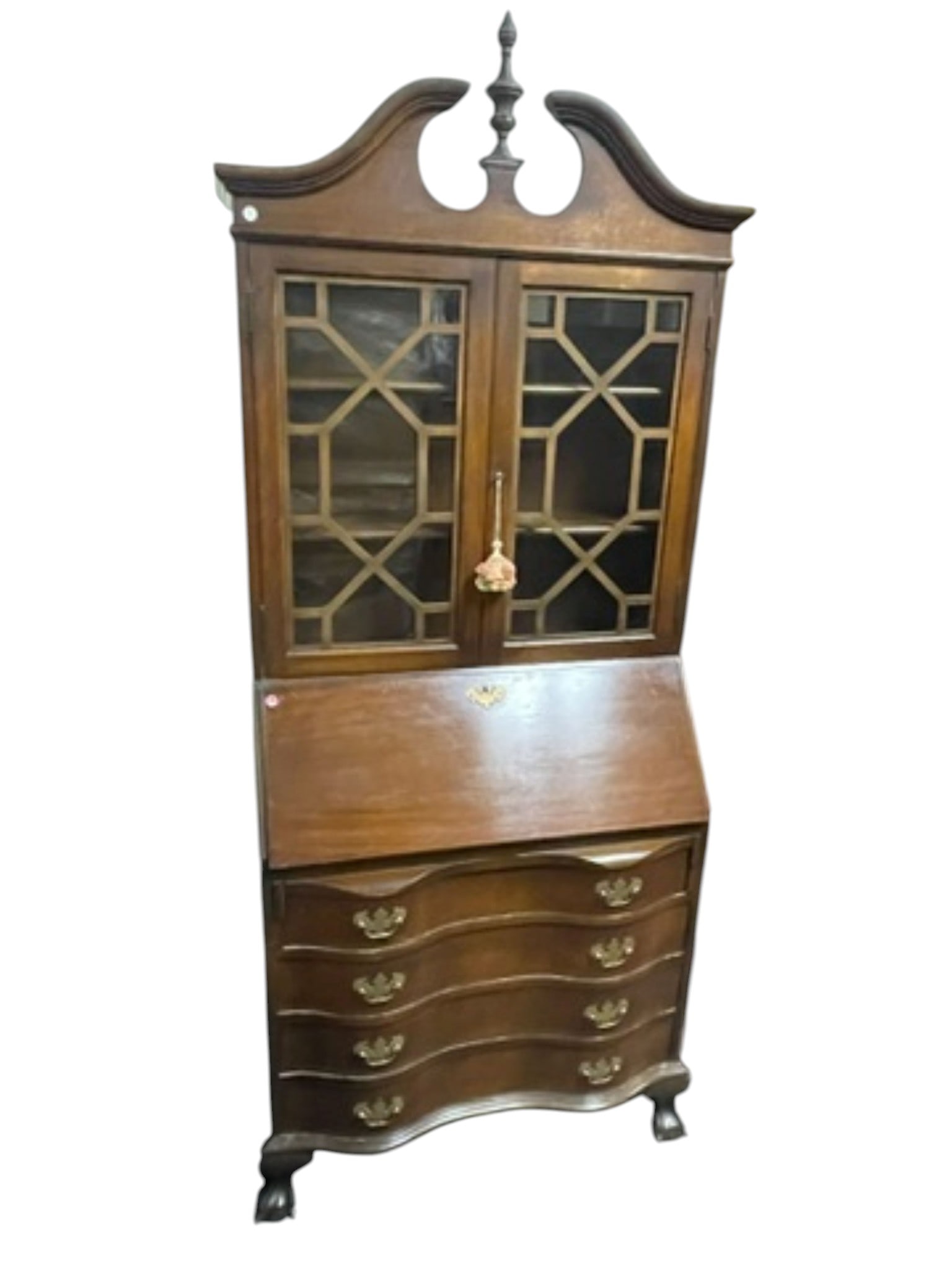 MAHOGANY SECRETARY, SLANT FRONT DESK, CHIPPENDALE STYLE (1 of 2)