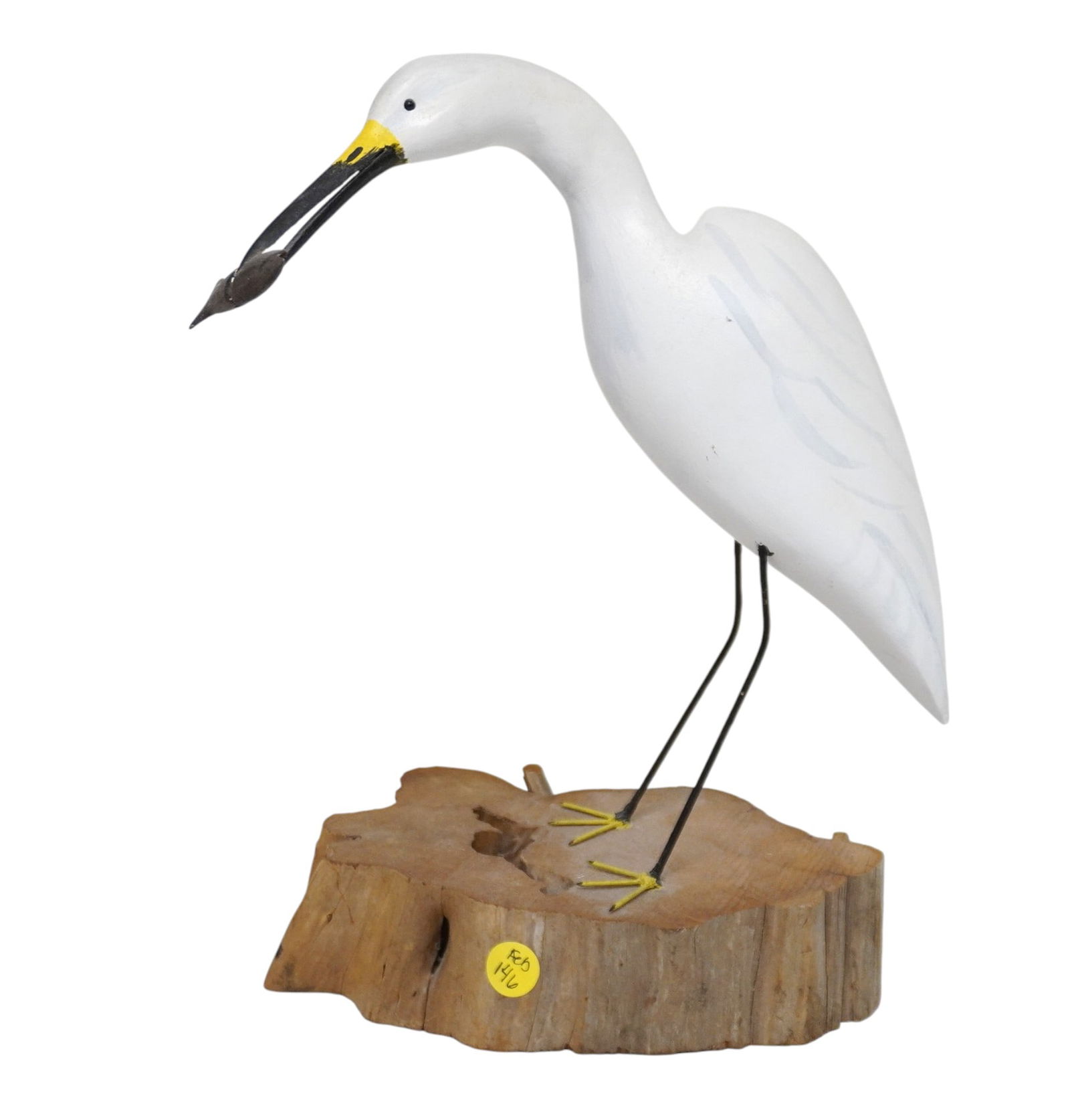 SIGNED EGRET WITH FISH HAND CARVED (1 of 5)