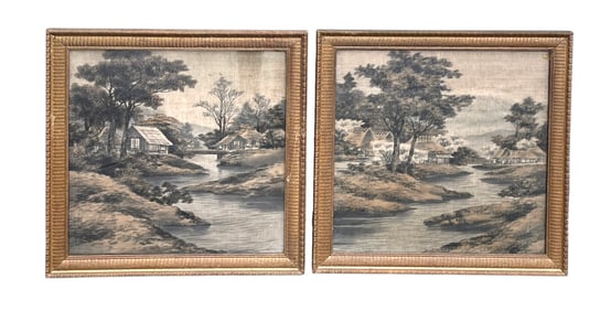 PAIR JAPANESE SILK EMBROIDERY PANELsFRAMED