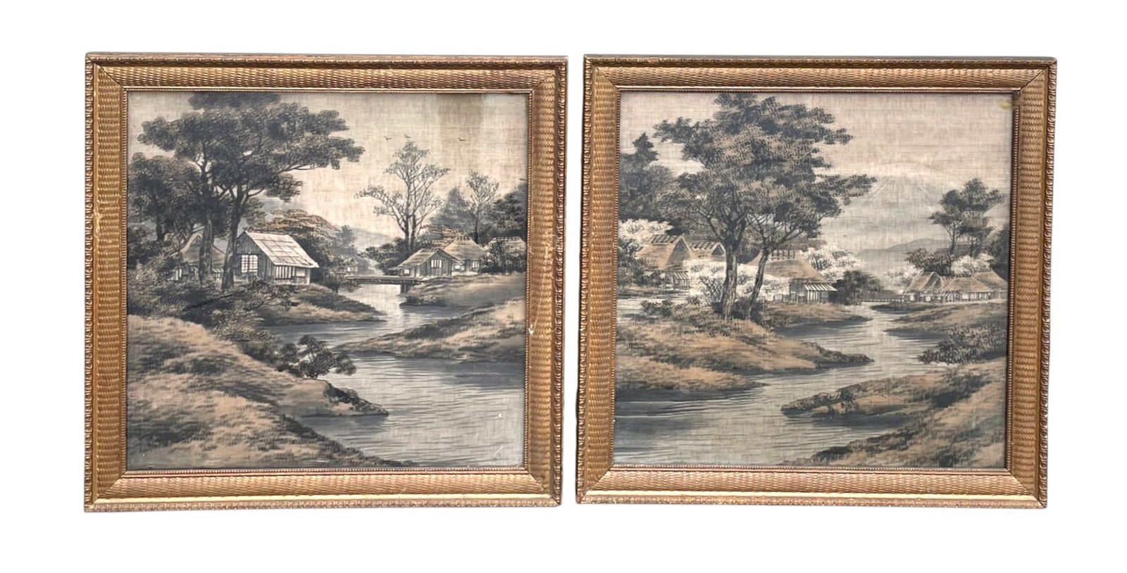 PAIR JAPANESE SILK EMBROIDERY PANELsFRAMED (1 of 3)