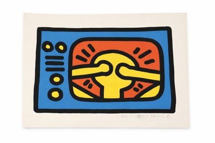 KEITH HARING 'UNTITLED PLATE 3, 1987' SIGNED LITHOGRAPH