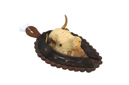 VINTAGE WESTERN LEATHER AND COWHIDE STEER WALL DECOR