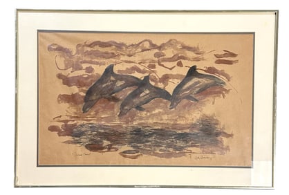 VINTAGE RICK ROMANO 1979 DOLPHIN FROLIC FRAMED
