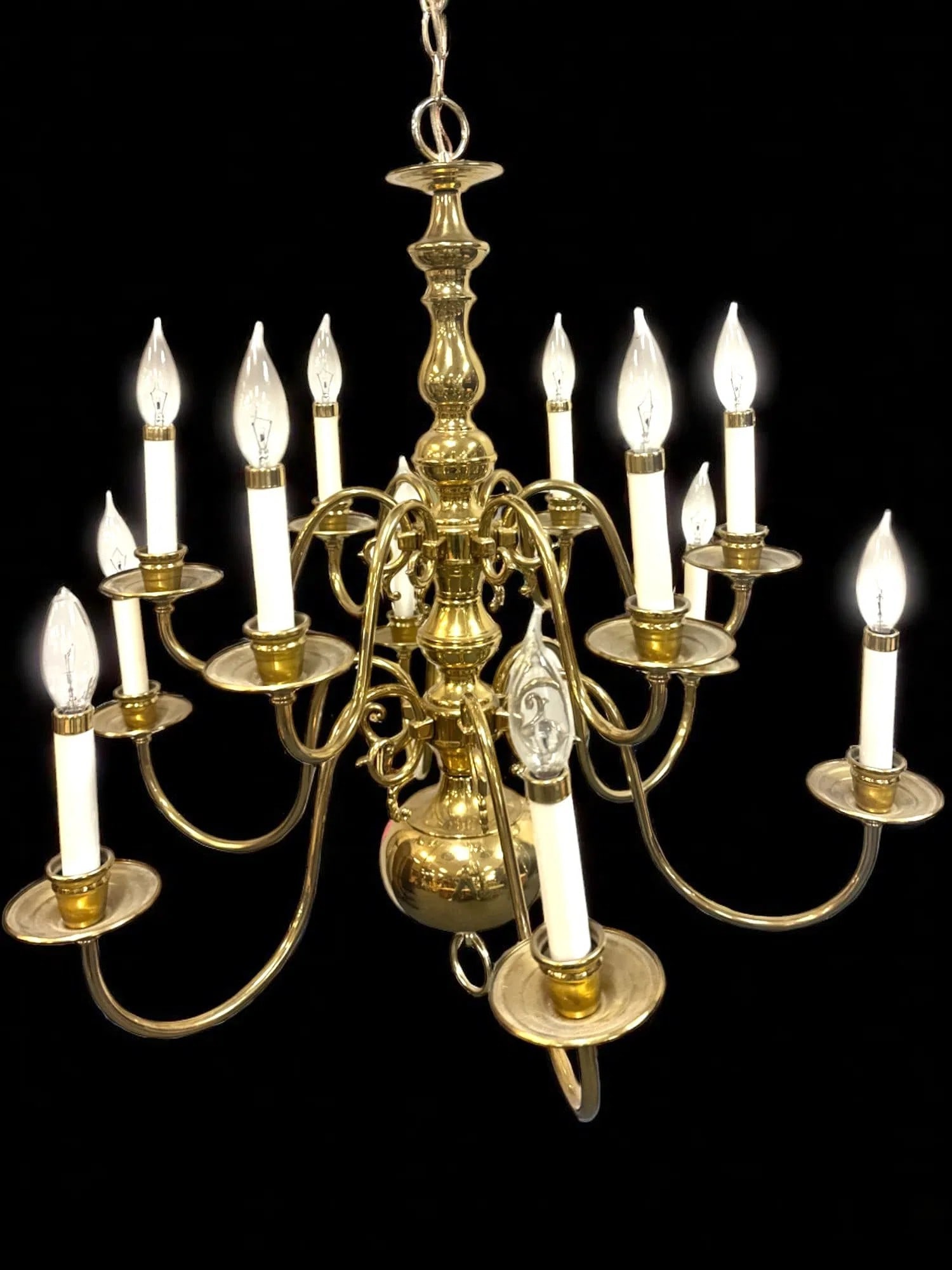 VINTAGE SOLID BRASS 12 ARM CHANDELIER (1 of 1)