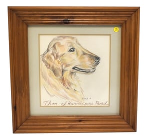 VINTAGE PASTEL DRAWING YELLOW LAB