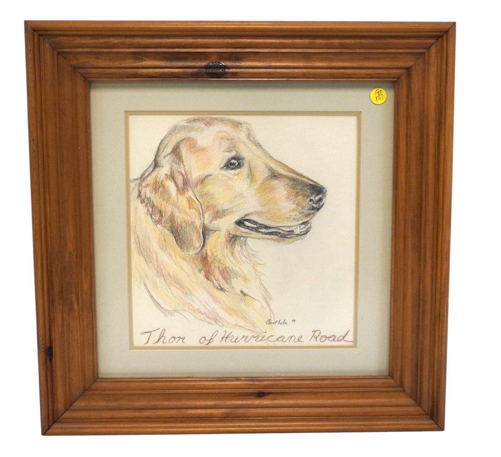 VINTAGE PASTEL DRAWING YELLOW LAB: Vintage Pastel Drawing Yellow Lab "Thor of Hurricane Road". Framed and matted, Measures 19"x19"x1 1/2". Weight 4 lbs 7 oz **In house shipping available on this lot** If you win this lot, please select