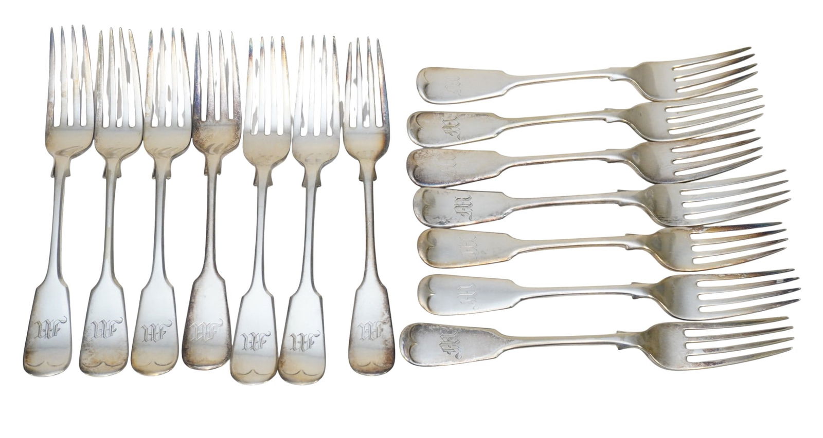 14 ANTIQUE JOHN ROUND & SON FIDDLE TIPPED FORKS EP (1 of 4)