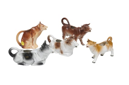 5 PORCELAIN COW CREAMER PITCHERS