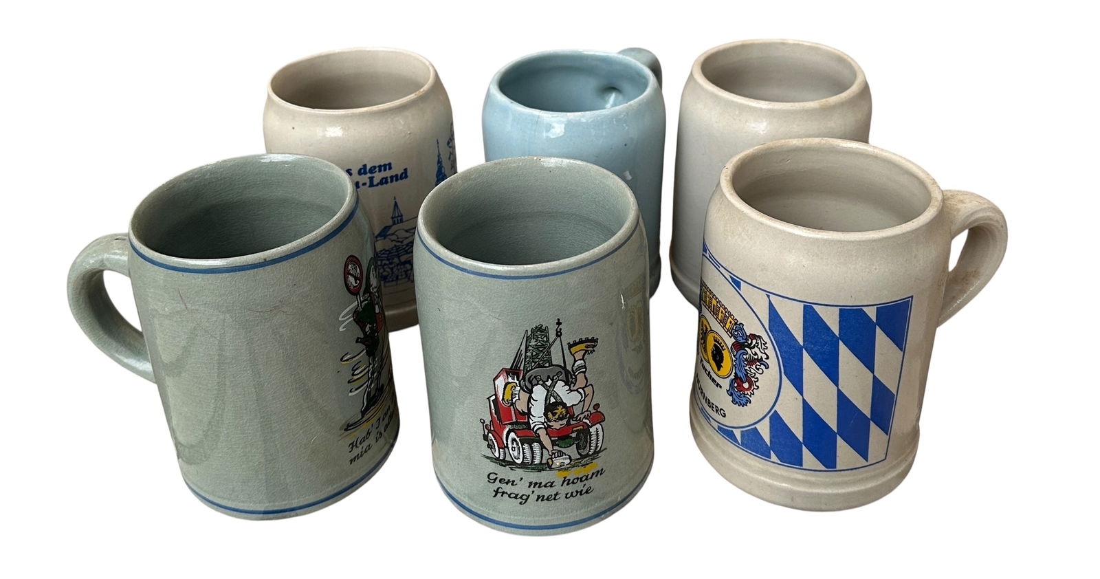 6 VINTAGE GERMAN BEER STEINS STONEWARE MUGS (1 of 3)