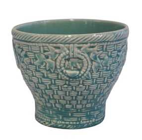VINTAGE MCCOY TEAL FLOWER POT