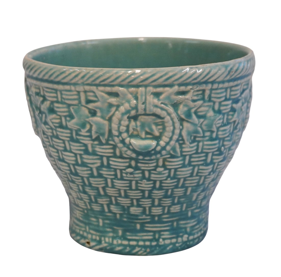 VINTAGE MCCOY TEAL FLOWER POT (1 of 3)