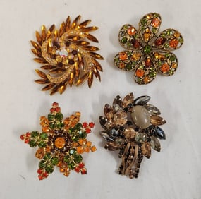 4 VINTAGE MCM RHINESTONE BROOCHES