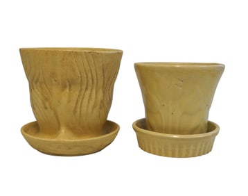 PAIR OF VINTAGE YELLOW FLOWER POTS