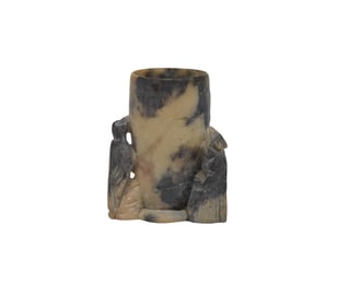 VINTAGE 1930s CARVED SOAPSTONE BRUSH POT