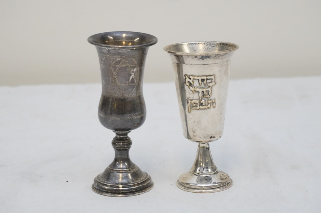 4 PC STERLING CANDLESTICKS, KIDDUSH CUPS - 3