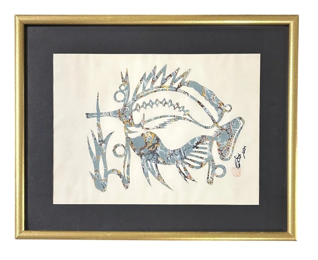 VINTAGE JAPANESE CUT PAPER ART FRAMED (1 of 3)