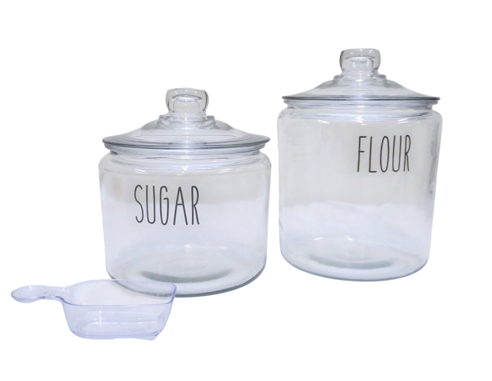 2 CLEAR GLASS CANISTERS SUGAR & FLOUR (1 of 1)