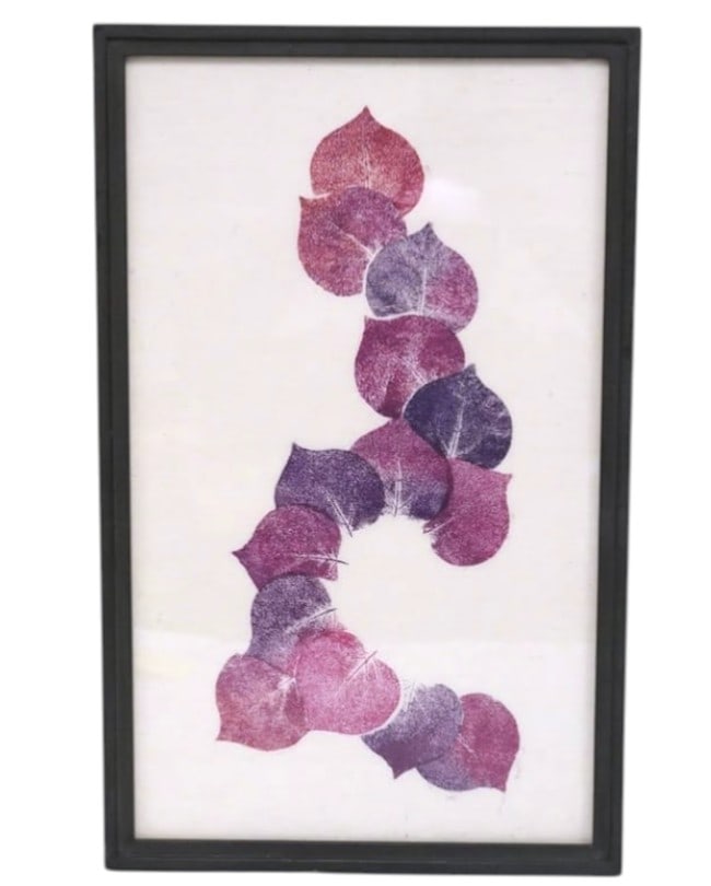 BOUGAINVILLEA PETAL PRINT ART FRAMED: Bougainvillea Petal Print Art. Professionally Framed at Havens in Mt. Pleasant. In frame measures 21"X13"X1". Weight 12 lbs. **In house shipping available on this lot** If you win this lot, please