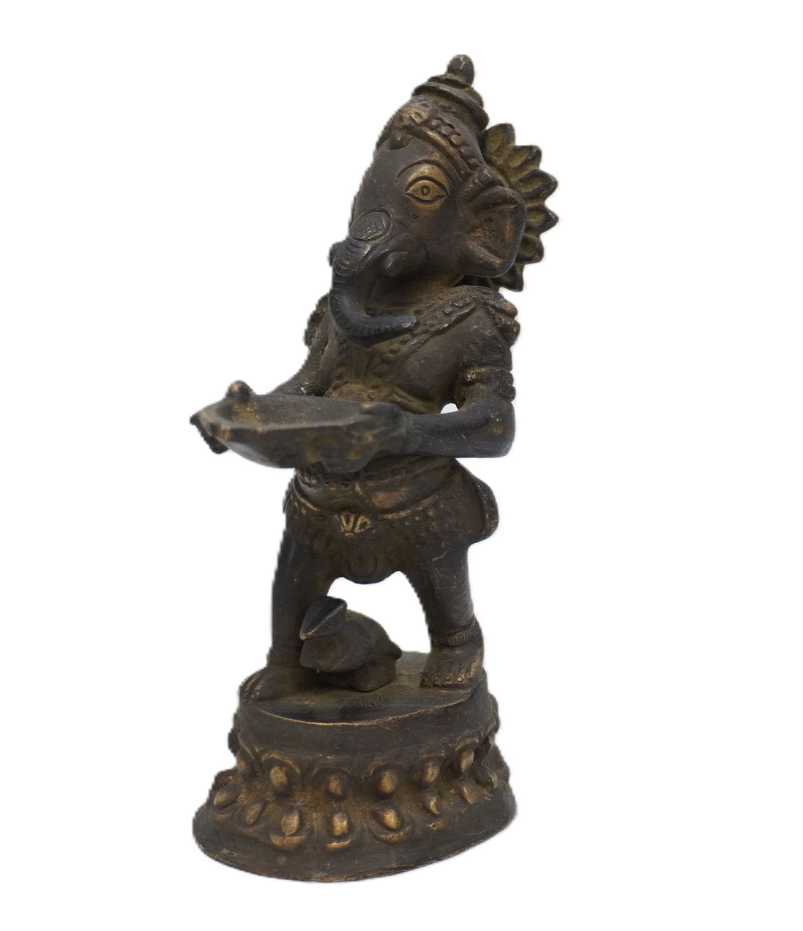 ANTIQUE BRONZE GANESH WITH RAT & BOWL (1 of 5)