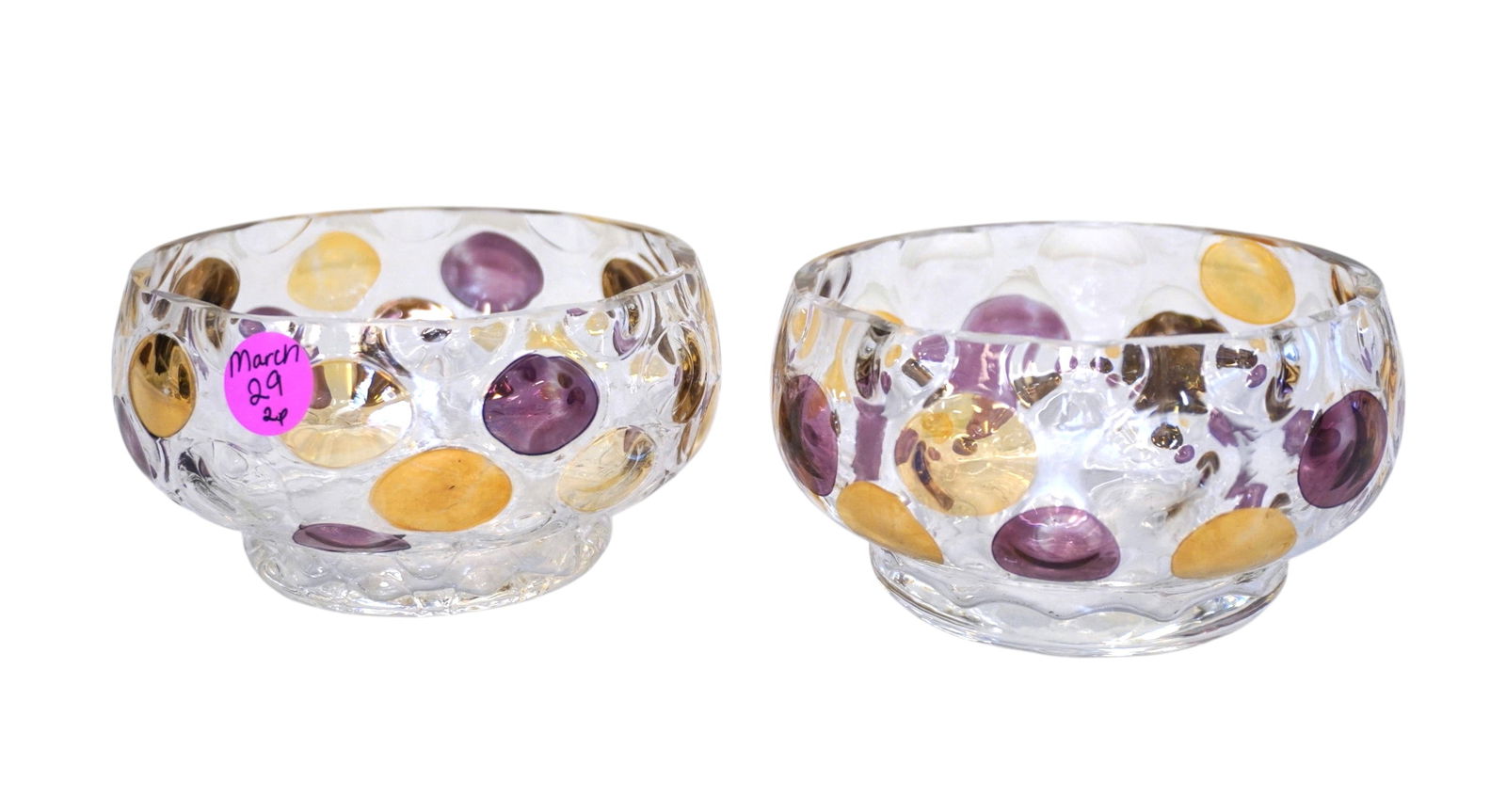 BORSKE SKLO CZECH ART GLASS BOWLS - MAX KANNEGIESSER, 1960s NEMO COLLECTION: Striking pair of mid-century-modern Czech art glass bowls from the "Nemo" collection designed by Max Kannegiesser for Borske Sklo. Each feature heavy clear glass with controlled bubble design and