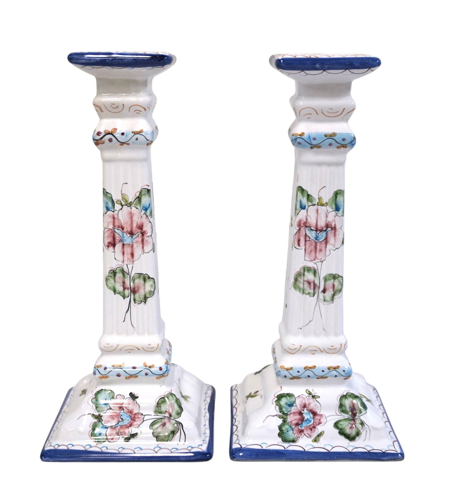 PAIR OF HANDPAINTED PORTUGUESE CERAMIC CANDLEHOLDERS (1 of 4)