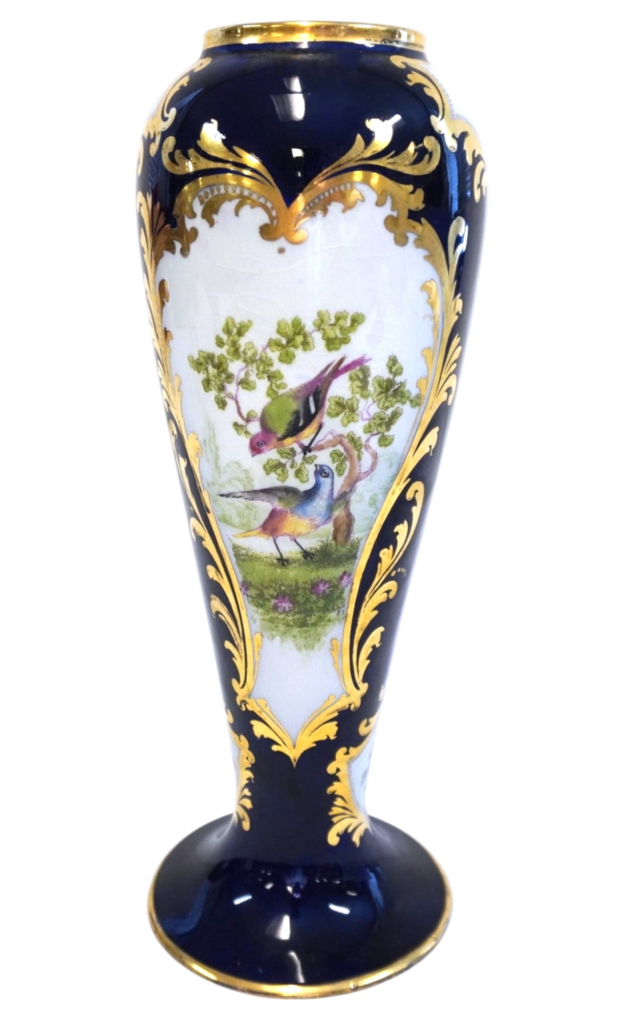 LARGE ANTIQUE PORCELAIN VASE CRESCENT & SONS, ENGLAND: Elegant turn-of the century English porcelain vase produced by Crescent & Sons of Staffordshire, England. Measures approximately 4 3/4" x 4 3/4" x 13". Weighs 1.2 lbs.**In house shipping available on