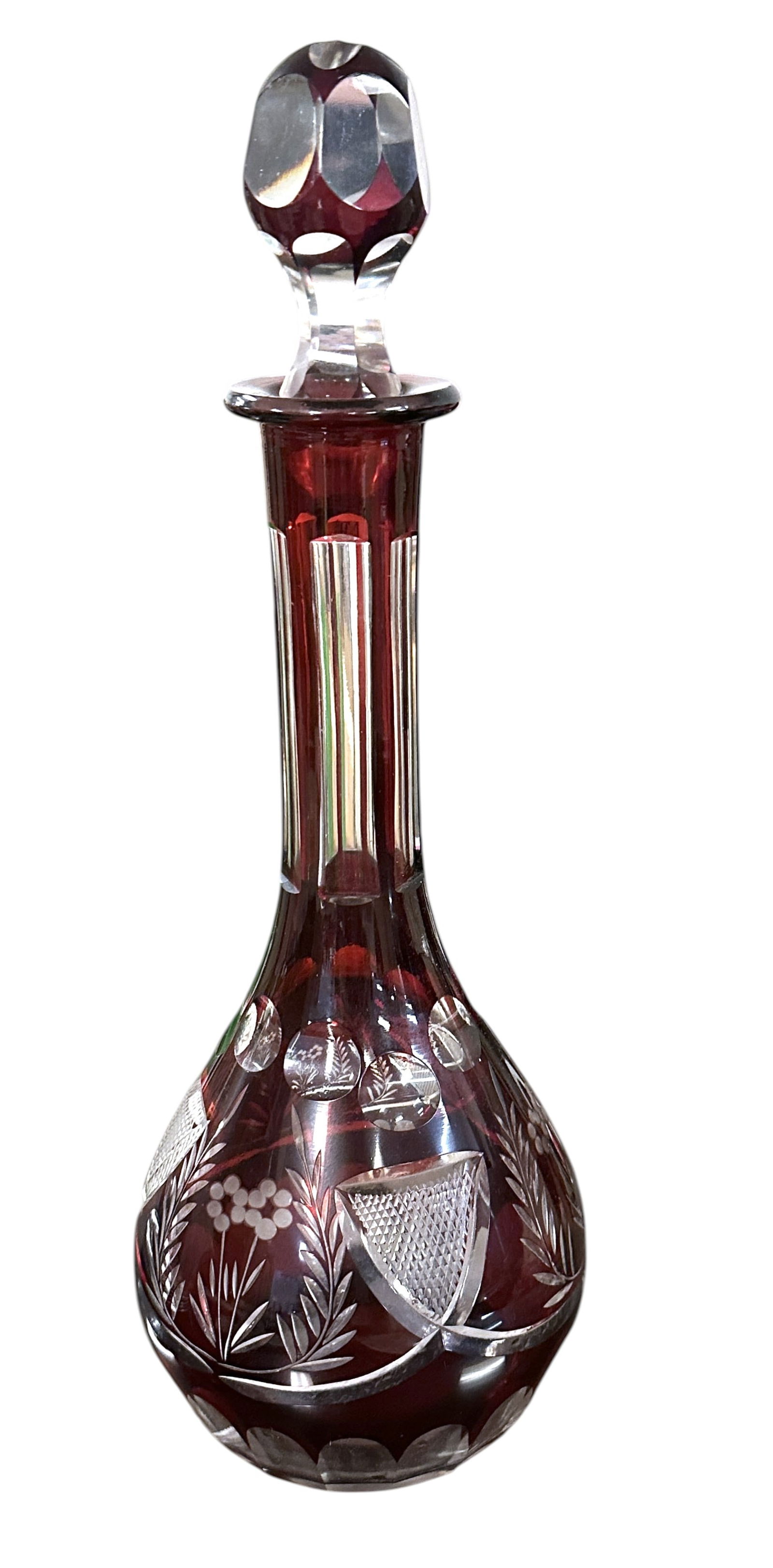 LARGE BOHEMIAN RUBY RED CUT TO CLEAR DECANTER (1 of 6)