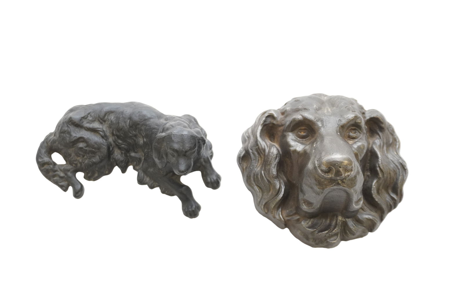 2 ANTIQUE CAST IRON SPANIEL FIGURES (1 of 4)