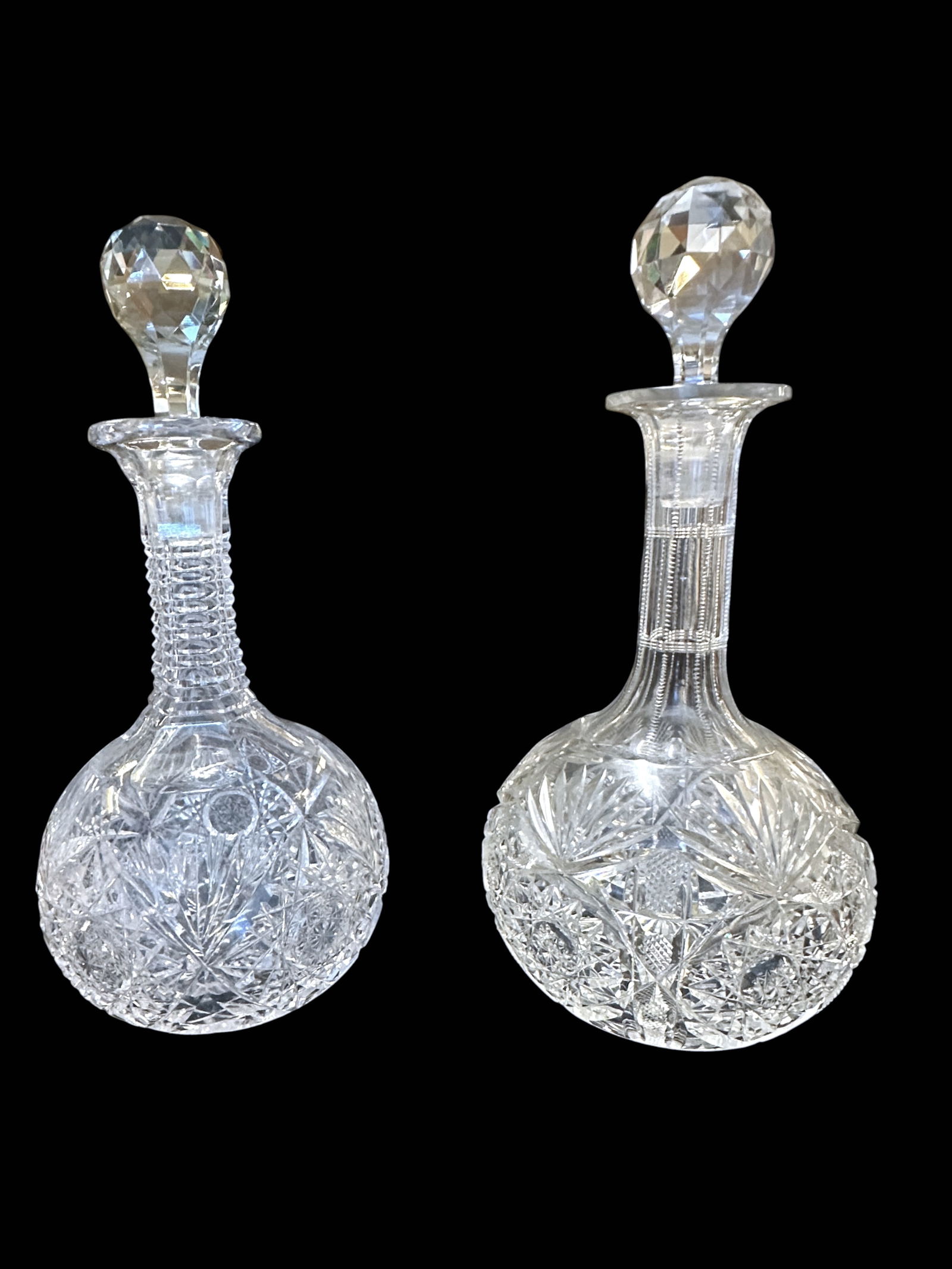 PAIR OF AMERICAN BRILLIANT CUT GLASS DECANTERS W STOPPERS (1 of 4)