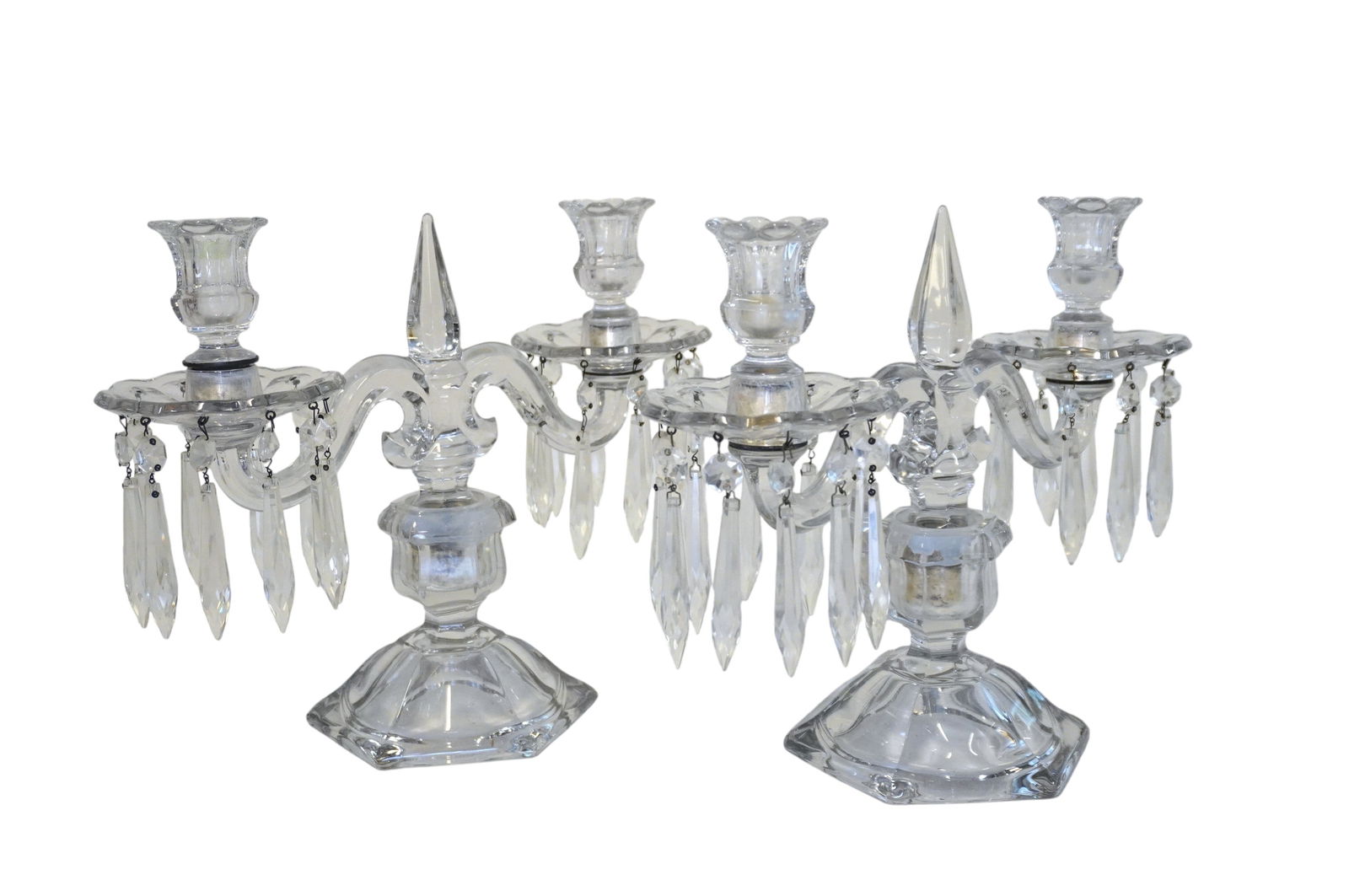 PAIR OF HEISEY OLD WILLIAMSBURG CUT CRYSTAL TWO LIGHT CANDELABRA (1 of 4)