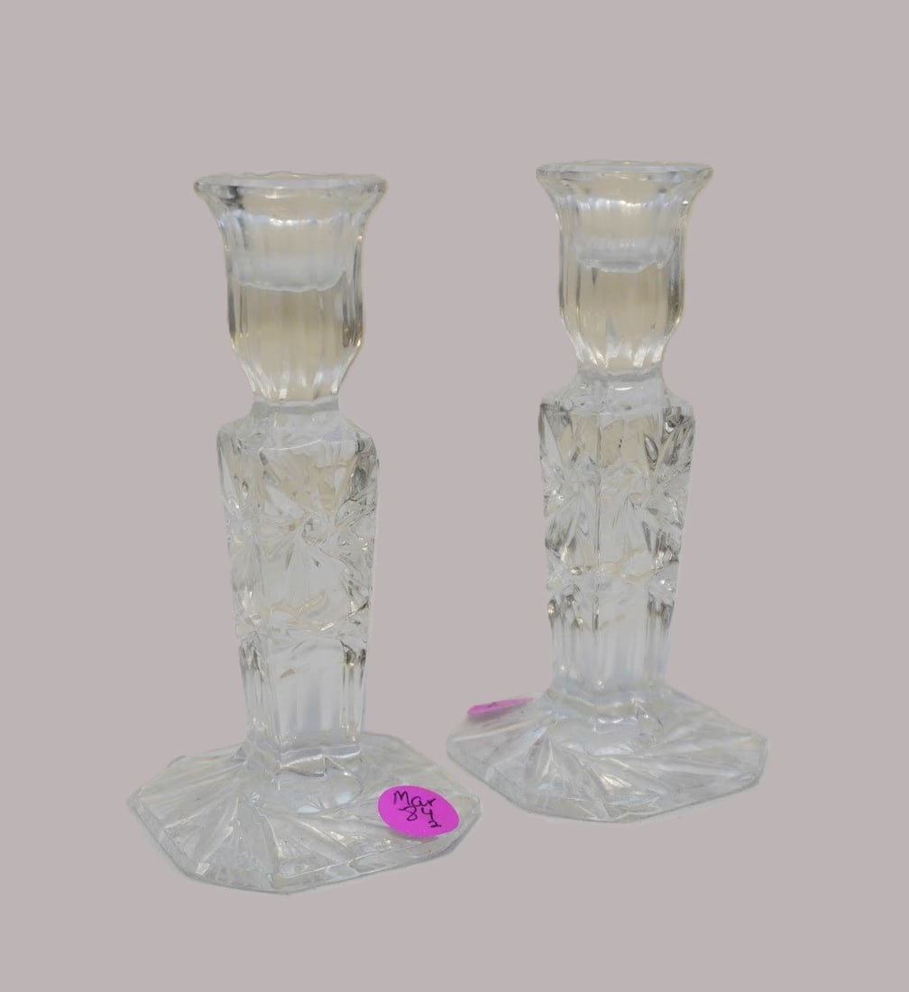 PAIR VINTAGE CUT CRYSTAL CANDLESTICKS (1 of 3)
