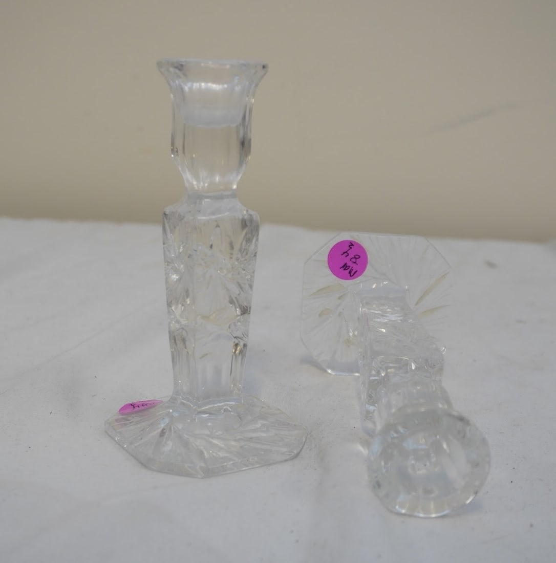 PAIR VINTAGE CUT CRYSTAL CANDLESTICKS - 2