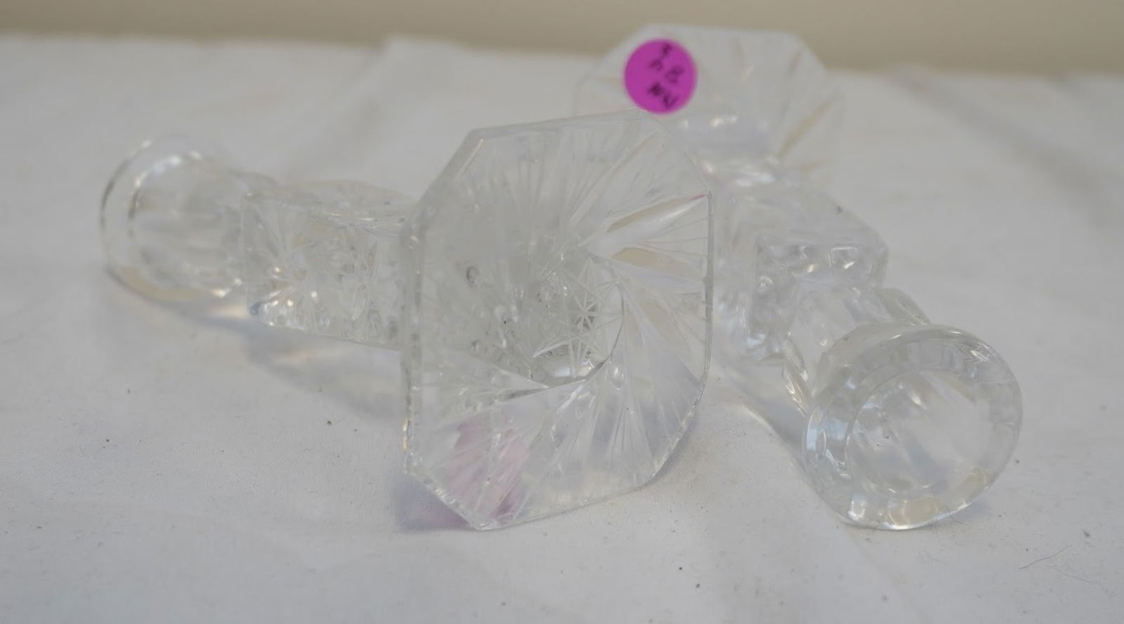 PAIR VINTAGE CUT CRYSTAL CANDLESTICKS - 3