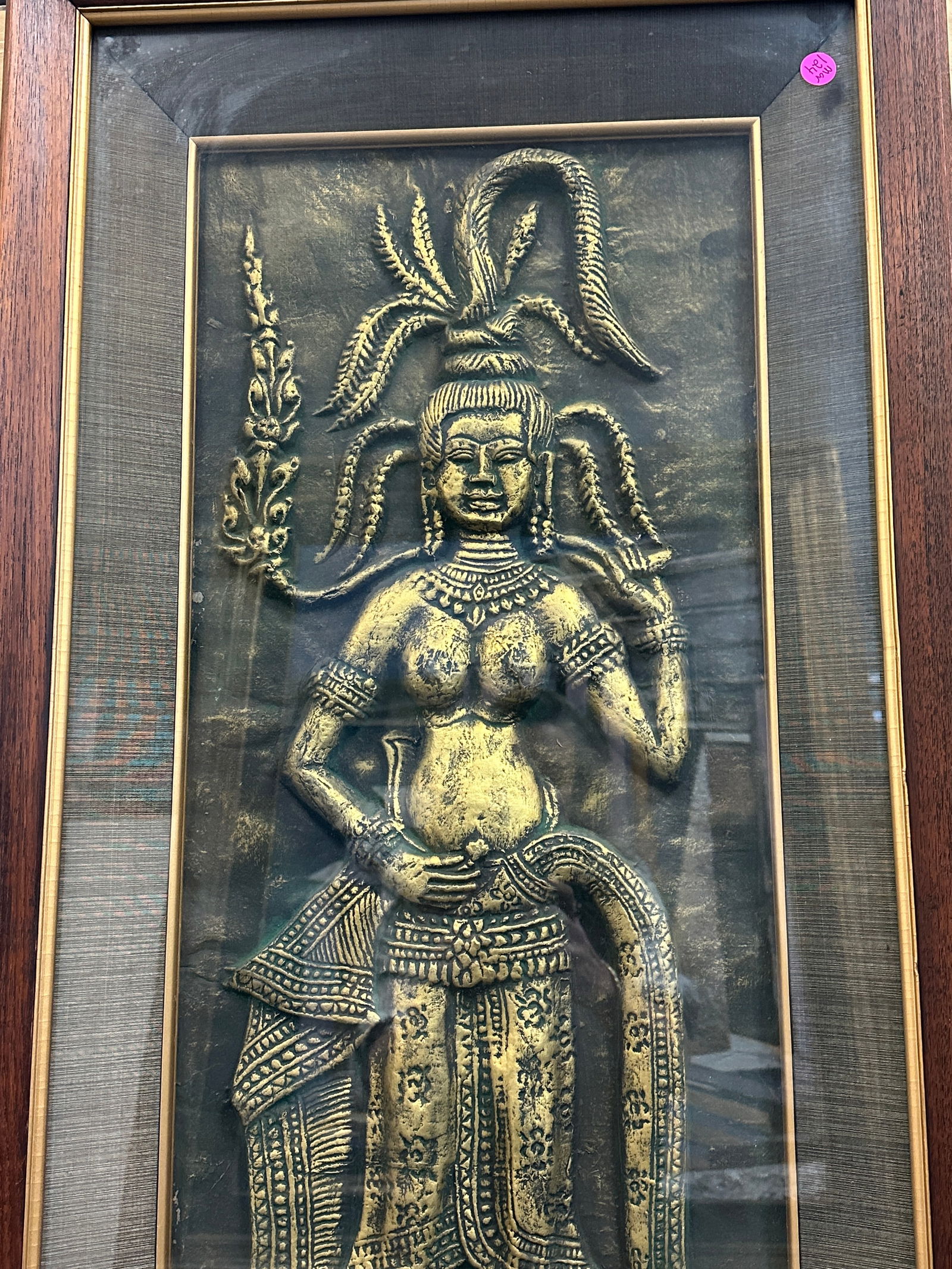 LARGE FRAMED HIGH RELIEF THAI APSARA DANCER - 2