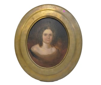 ANTIQUE AMERICAN LADYS PORTRAIT ON CANVAS