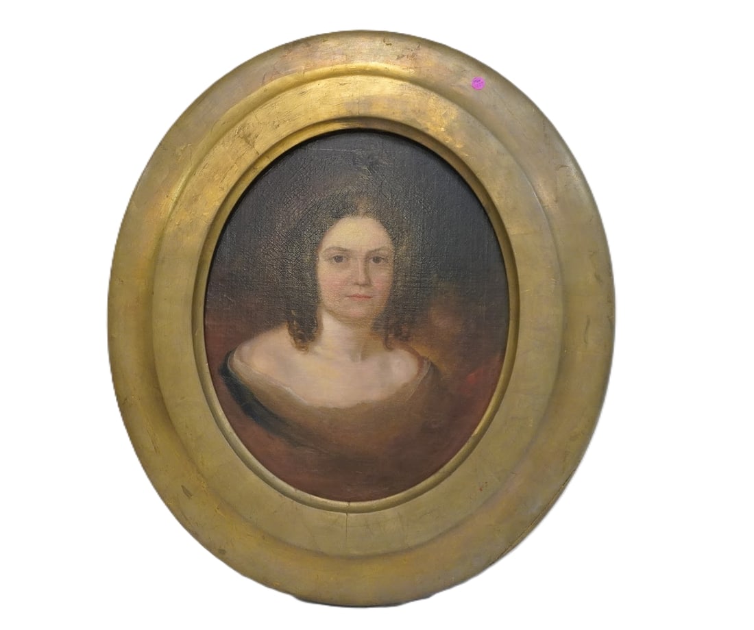 ANTIQUE AMERICAN LADYS PORTRAIT ON CANVAS (1 of 3)